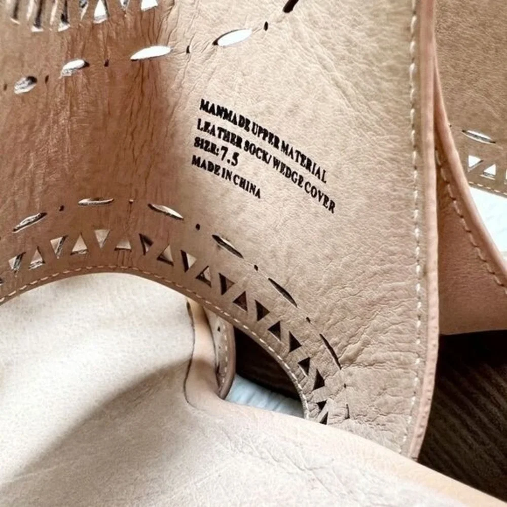 Restricted Tan Leather Laser‎ Cut Wedge Heels Size 7.5